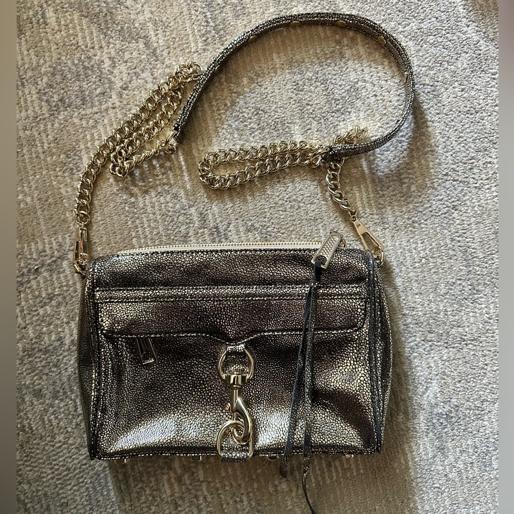 REBECCA MINKOFF Gold Handbag - Mini Mac Crossbody - Designer Purse